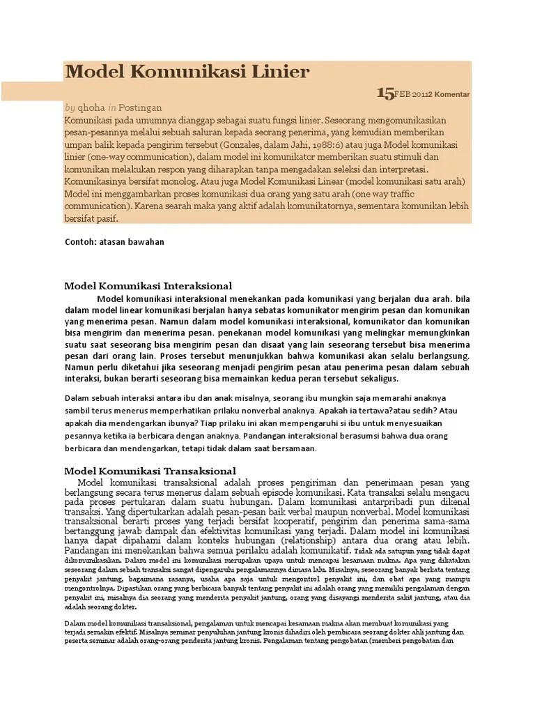 Contoh model komunikasi transaksional : Model Komunikasi Linier Pdf