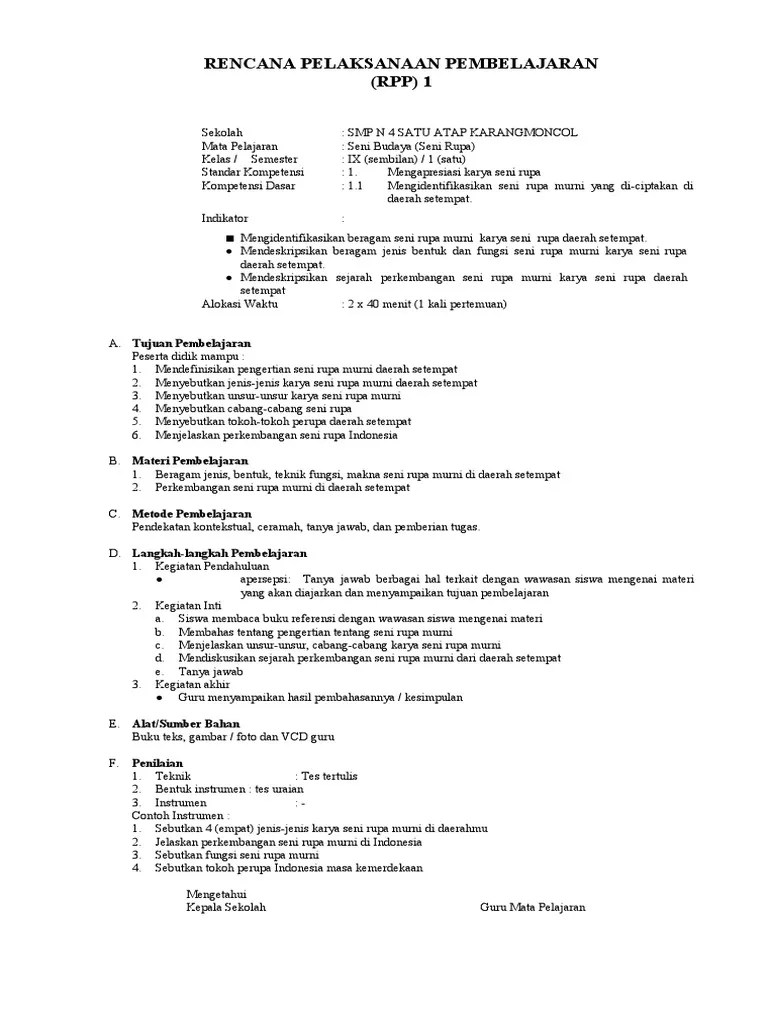 Beli seni budaya kelas 9 kurikulum 2013 online terdekat di jawa timur berkualitas dengan harga murah terbaru 2021 di tokopedia! Rpp Seni Rupa Smp Kelas 9 Semester 1 Pdf