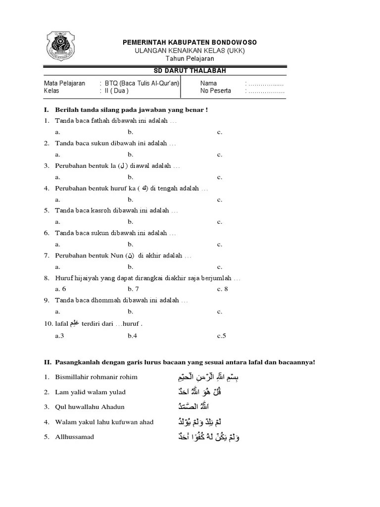 Di bawah ini mana urutan huruf hijaiyah yang paling benar ! Uas 2 Btq Kelas 2 Pdf