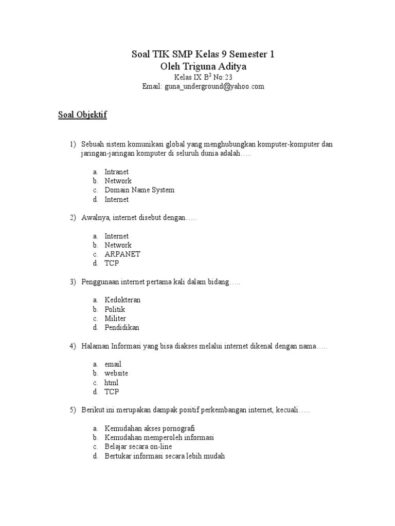 Soal TIK Kelas 9 Semester 1 | PDF