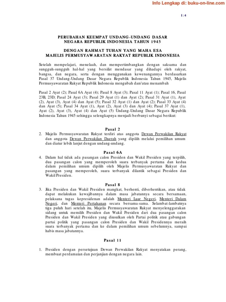 Amandemen Ke4 Uud 1945 | PDF