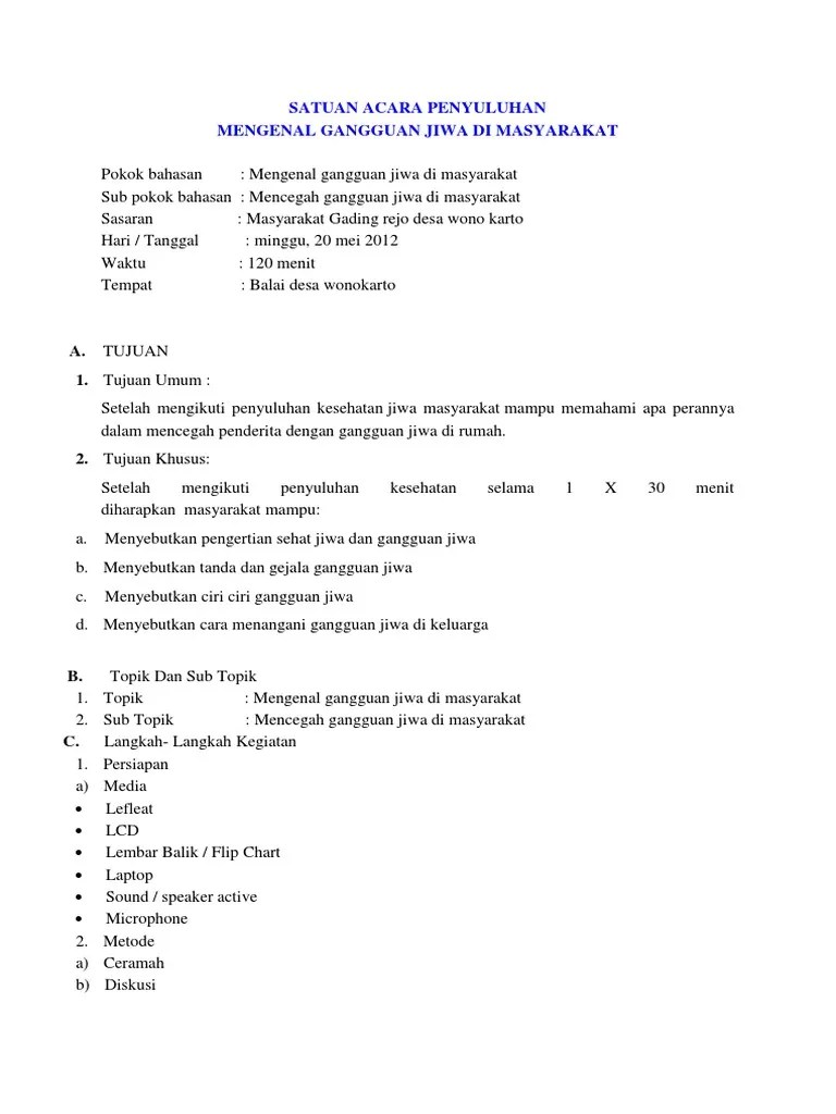 SATUAN ACARA PENYULUHAN GGN Jiwa Di Masyarakat | PDF