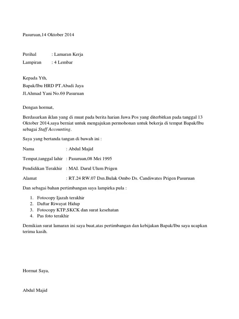 Doc 9 contoh application letter cv bahasa inggris. 50 Contoh Surat Lamaran Kerja Full Block Style Berbagi Resep