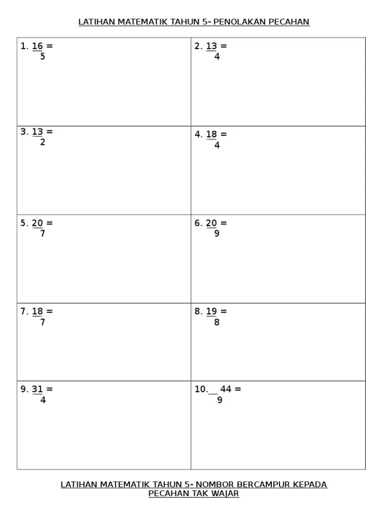 Darab pecahan tahun 5#darabpecahantahun5#darabpecahan#budakmatematiklink video latihan . Latihan Matematik Tahun 5 Penolakan Pecahan Pdf