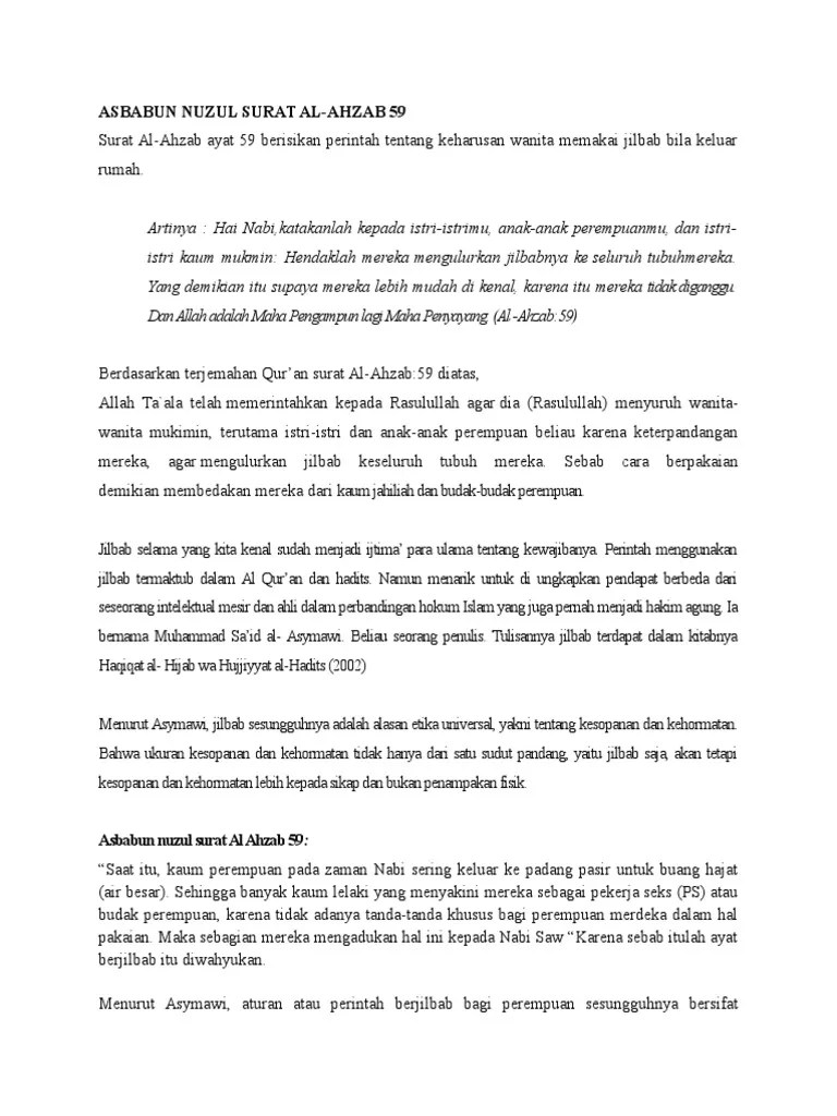 Asbabun Nuzul Surat Al Ahzab 59 | PDF