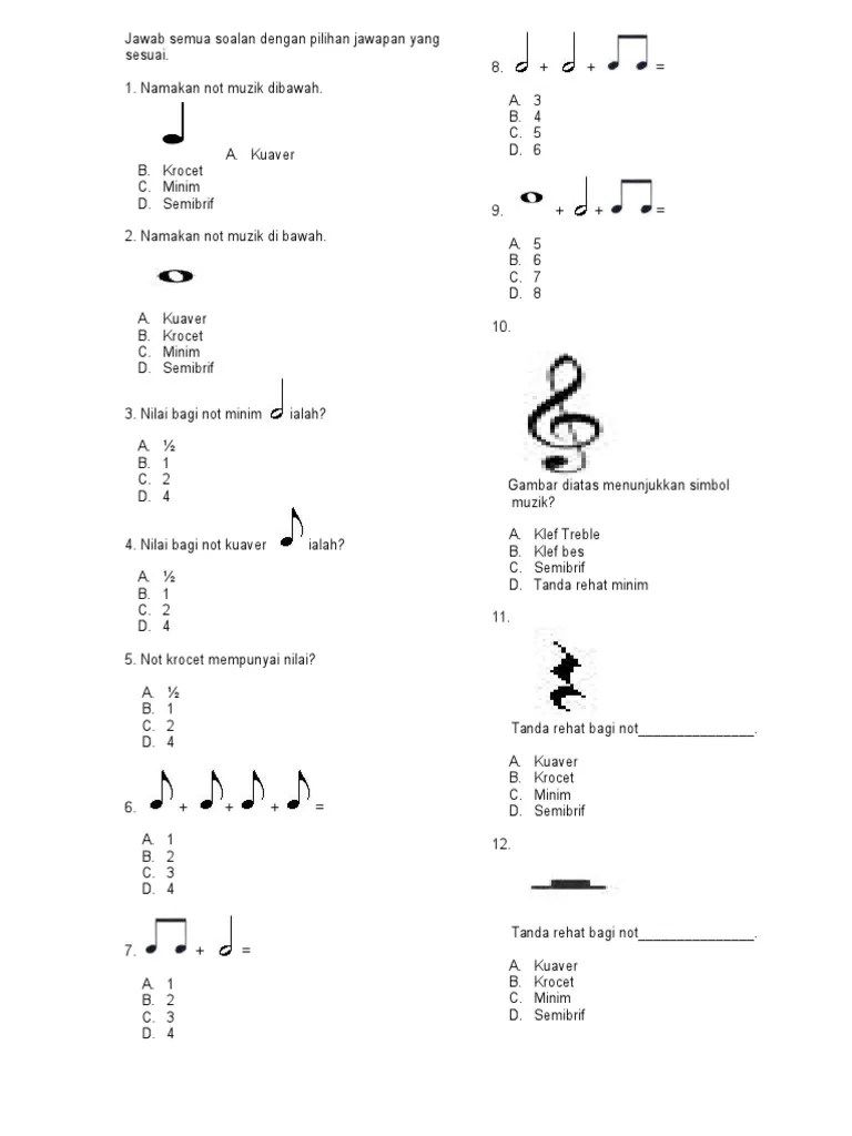 Tajuk m s 1 pengenalan 3 2 simbol muzik 4 3 baluk 5 4 klef treble…. Soalan Muzik Tahun 4 Pdf
