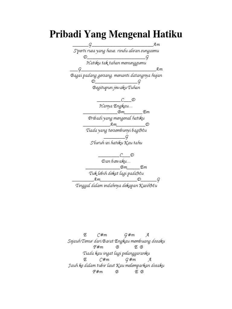 Kunci Gitar Lagu Rohani Pribadi Yang Mengenal Hatiku
