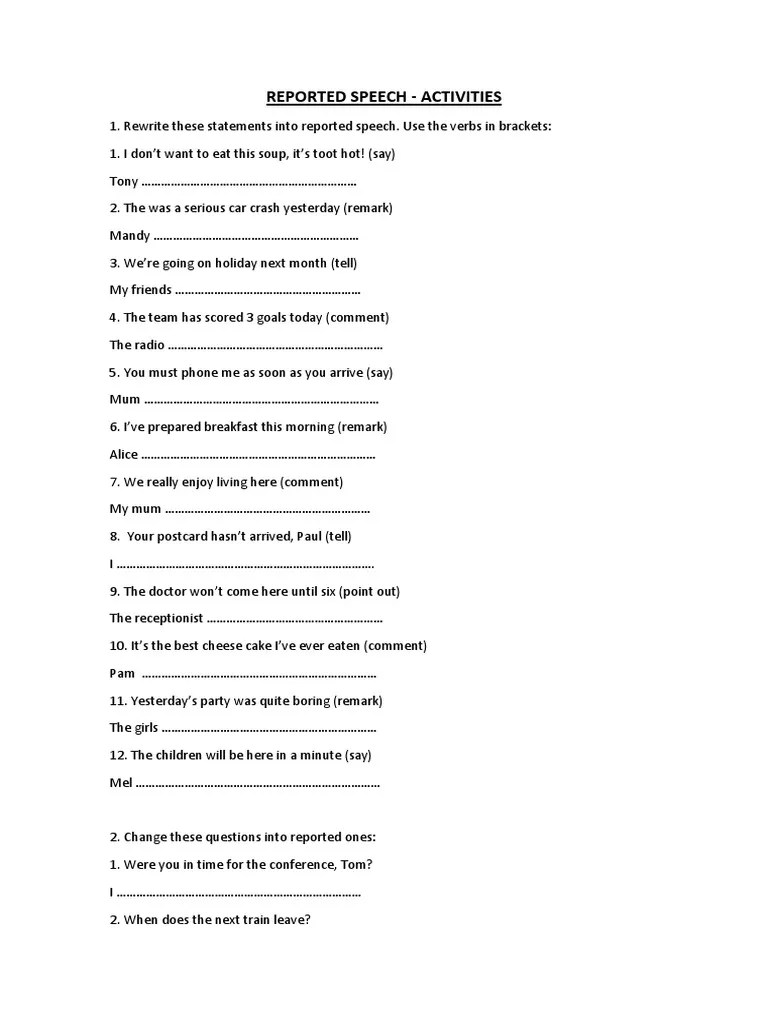 reported speech activities pdf