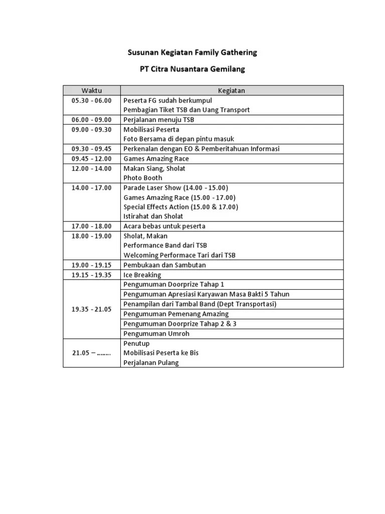 Sam goes to pangandaran waktu : Contoh Susunan Acara Family Gathering Tk Paud