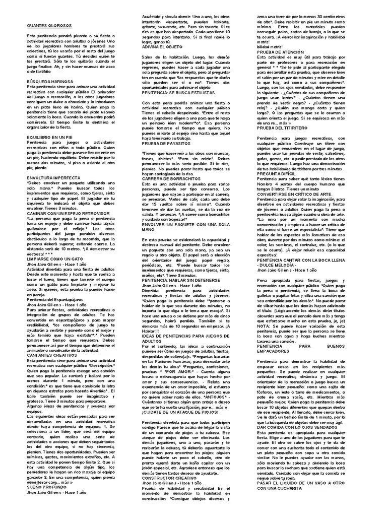 Juegos para jugar en pareja. Penitencias Y Penas Para Juegos Y Actividades Ludicas Pdf Vacas