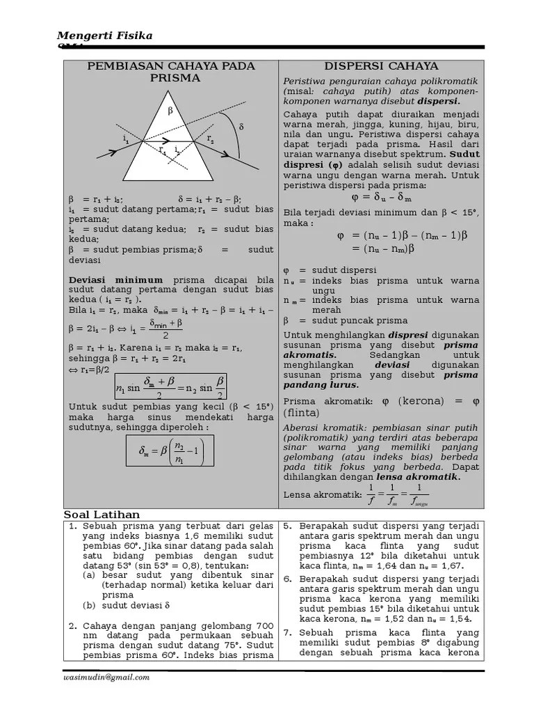 Pembiasan Cahaya Pada Prisma Dan Dispersi Cahaya | PDF