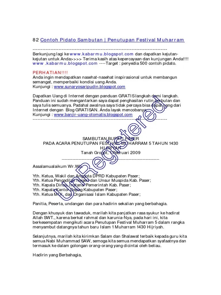 Ada beberapa contoh soal dan jawaban mengenai . 82 Contoh Pidato Sambutan - Penutupan Festival Muharram