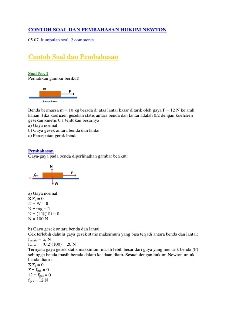 Contoh Soal Dan Pembahasan Hukum Newton | PDF