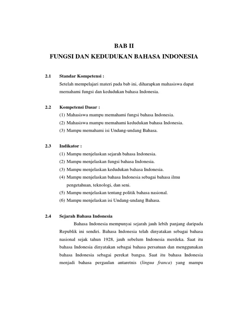 Fungsi Dan Kedudukan Bahasa Indonesia | PDF