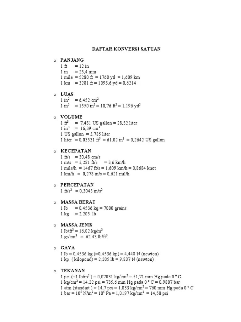 Daftar Konversi Satuan | PDF
