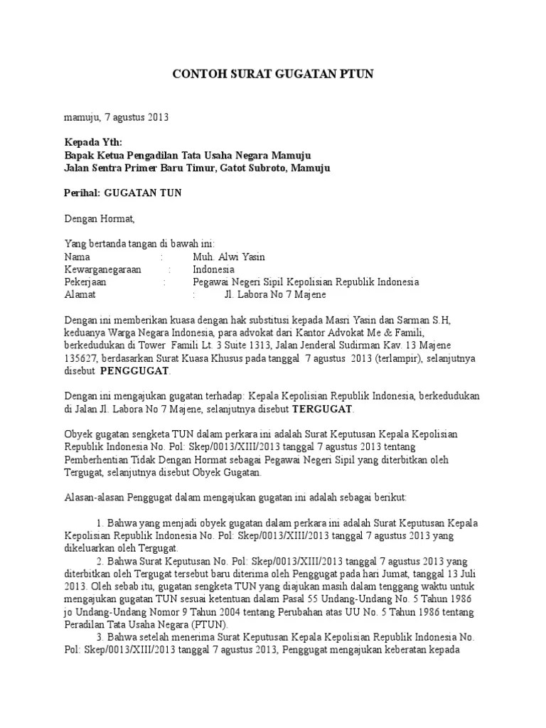 Surat Gugatan Ptun Tanah / Contoh Surat Gugatan Ptun Doc : Menghargai keanekaragaman budaya, pandangan, agama, dan kepercayaan, serta pendapat atau temuan orisinil orang lain;