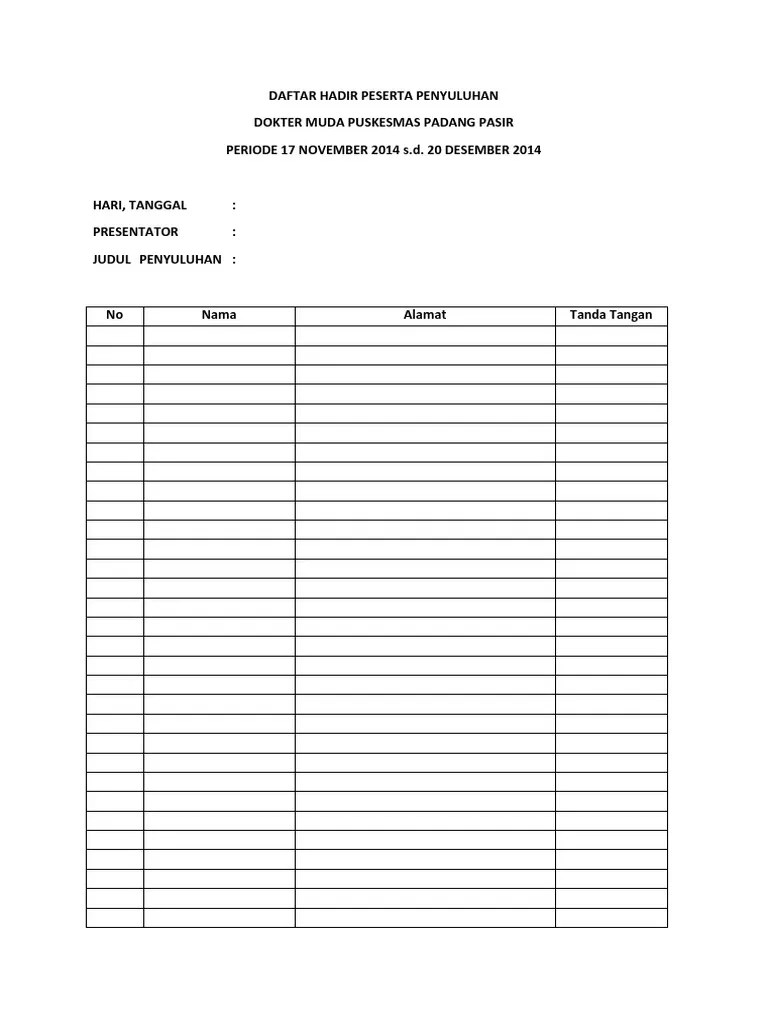 Daftar Hadir Peserta Penyuluhan | PDF