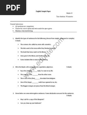 class 6 icse english sample paper pdf onomastics grammar