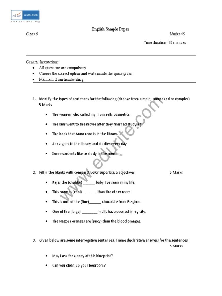 class 6 icse english sample paper pdf onomastics grammar