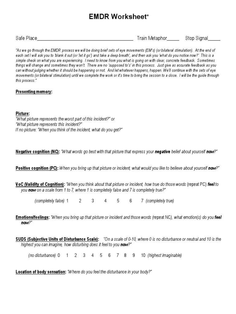 2 emdr training worksheet eye movement desensitization and