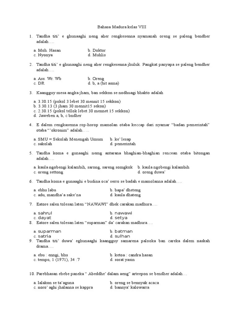 Pelajaran Bahasa Madura Kelas 5