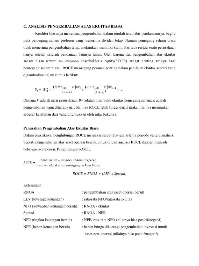 Ditambah terdapat banyak asumsi yang berbeda terkait penetapan biaya ekuitas. Analisis Profitabilitas Pengembalian Ekuitas Pdf