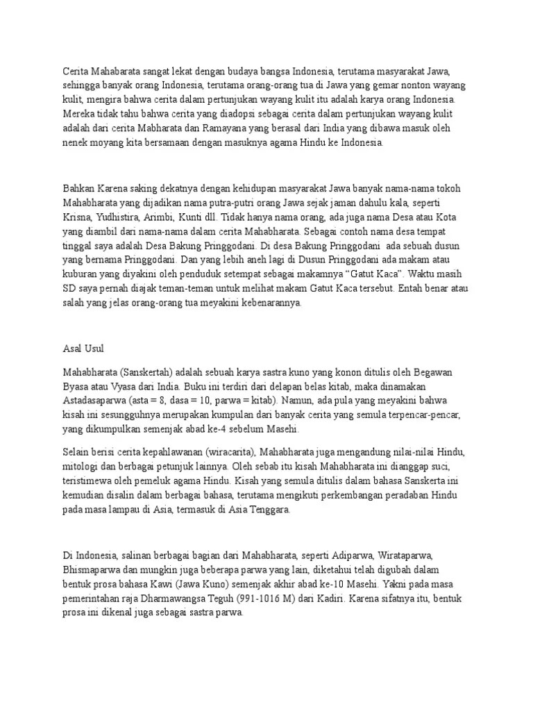 Cerita Mahabarata Sangat Lekat Dengan Budaya Bangsa Indonesia | PDF