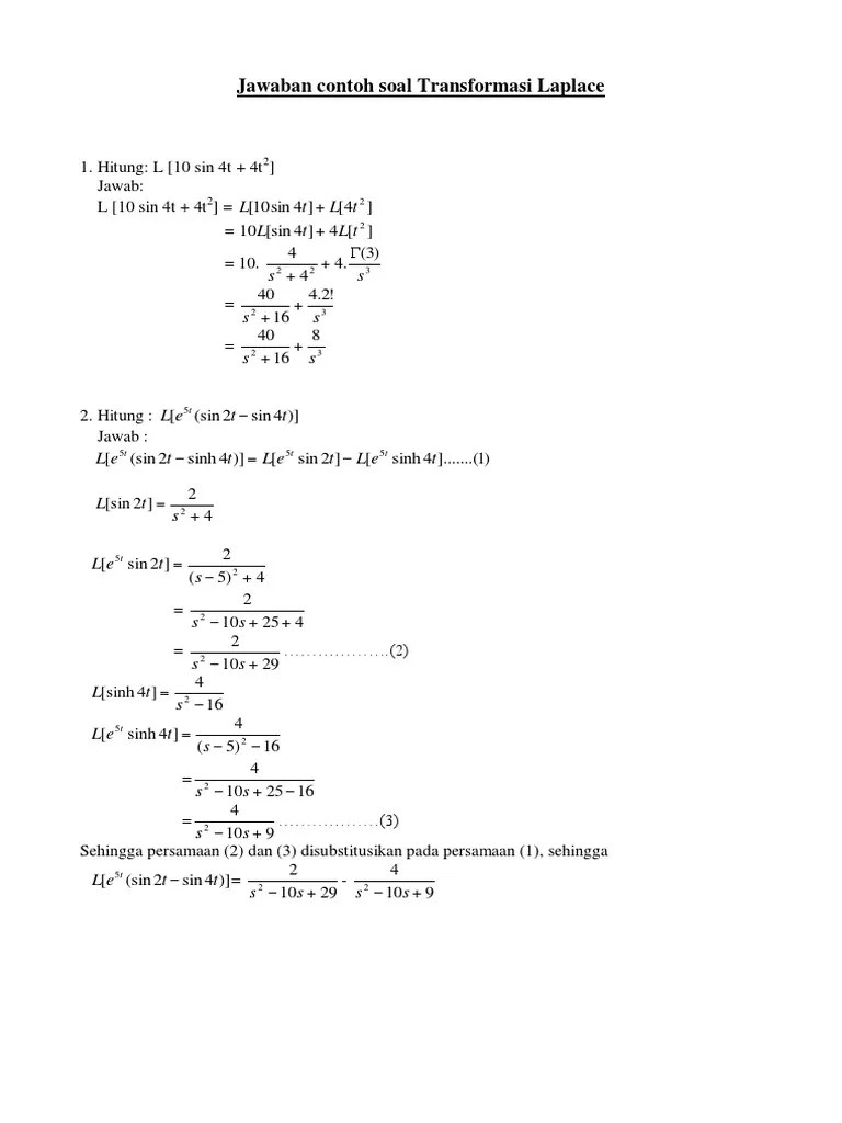Contoh Soal Dan Penyelesaian Transformasi Laplace - Barisan Contoh