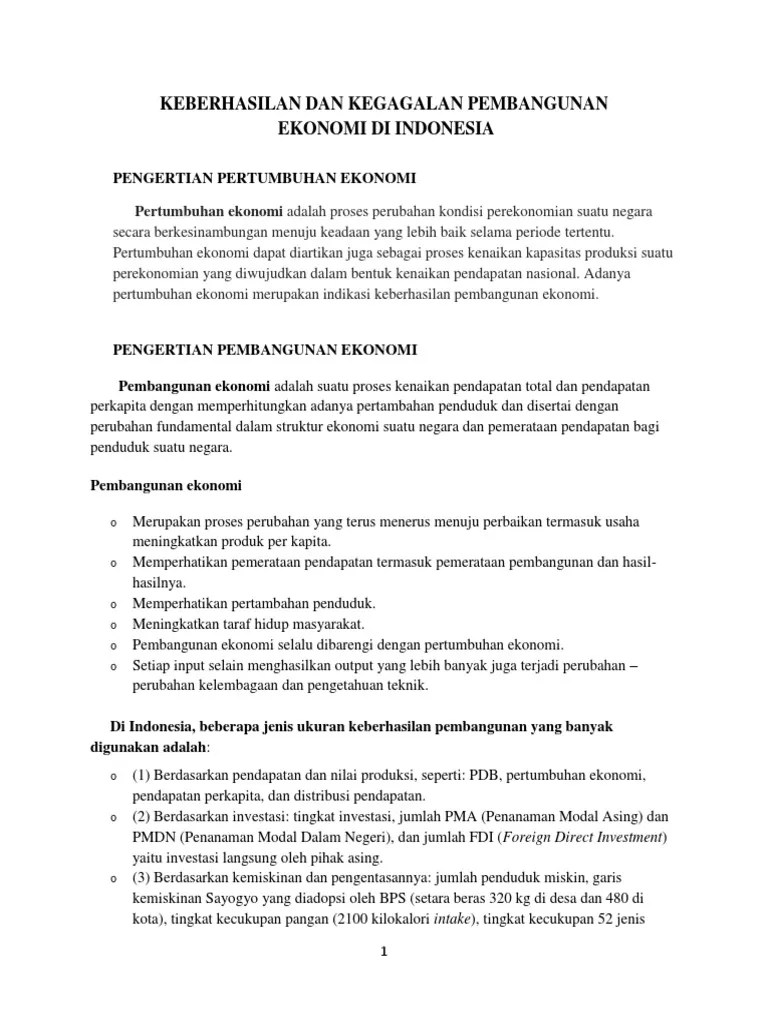 Keberhasilan Dan Kegagalan Pembangunan Ekonomi Di Indonesia | PDF