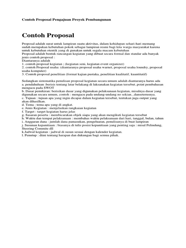Masih ada sedikit celah yang kiranya perlu diperbaiki. Contoh Proposal Pengajuan Proyek Pembangunan Pdf