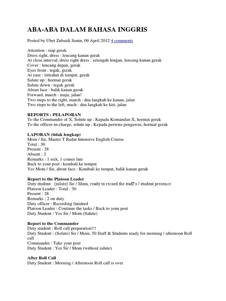 Baris Berbaris Bahasa Inggris | PDF