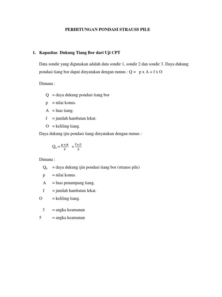 Perhitungan Pondasi Strauss Pile | PDF