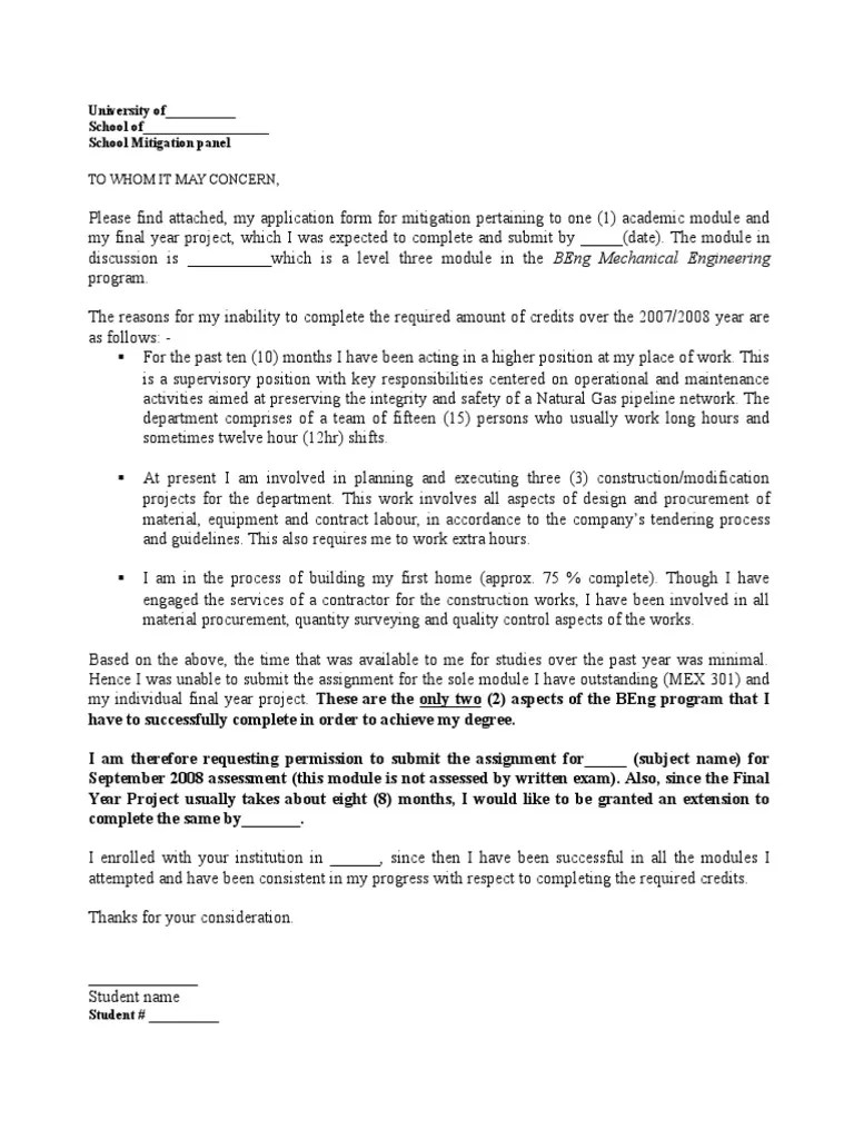 Cover letter tips & tricks. Sample Mitigation Letter to University