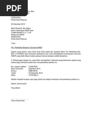 Pembetulan Contoh Surat Salah Caruman Kwsp - Surat Bertulis Laporan Kesilapan Caruman Kwsp Pdf