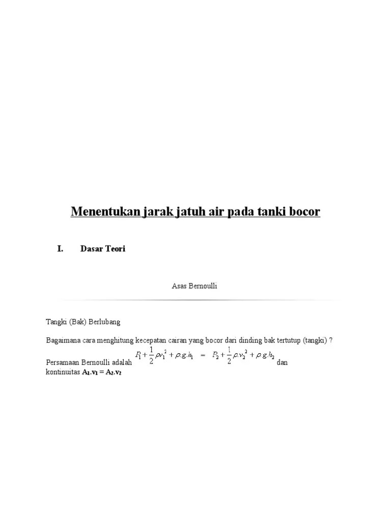 Berikut ini penjelasan lengkap tentang fluida dinamis, mulai dari materi dasar, persamaan kontinuitas, penerapan hukum bernoulli, gaya angkat pesawat, . Asas Bernoulli Pdf