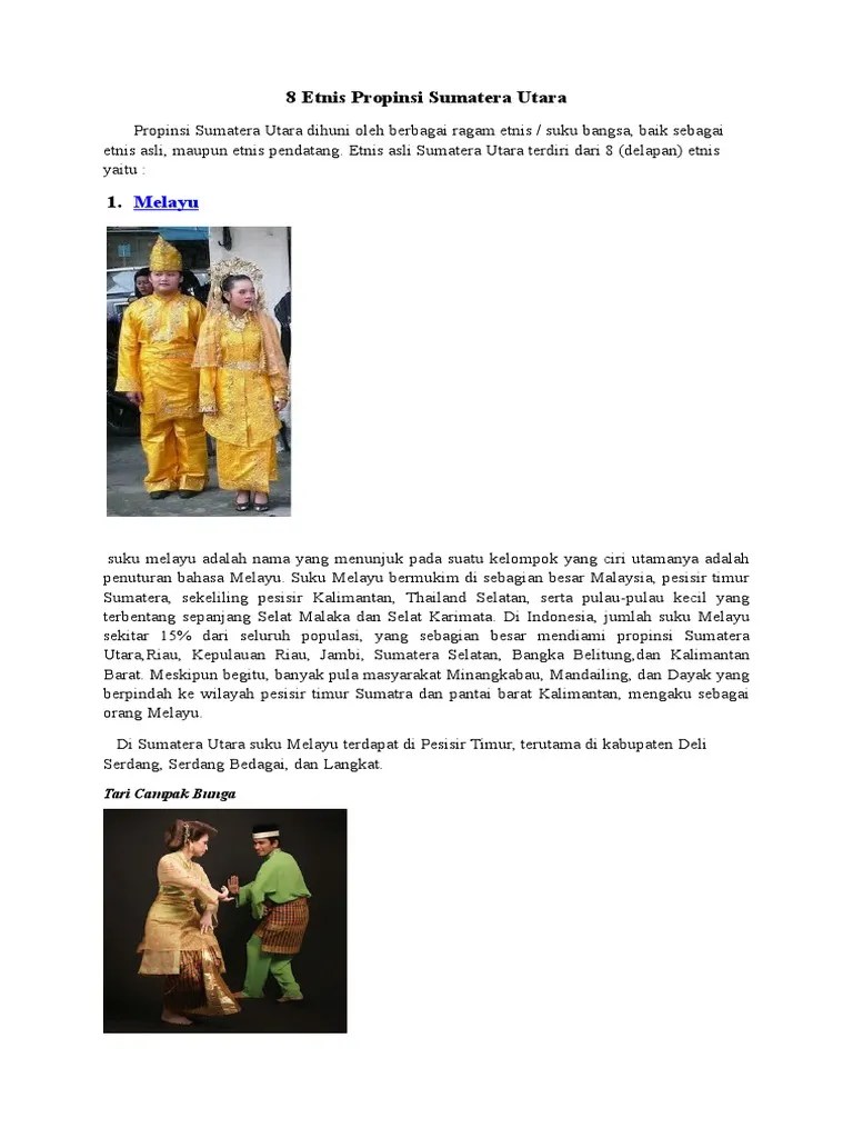 8 Etnis Propinsi Sumatera Utara Lengkap | PDF