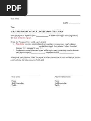 Tuan, saya nk tanya kalau premis . Surat Melanjut Sewa Kedai Pdf
