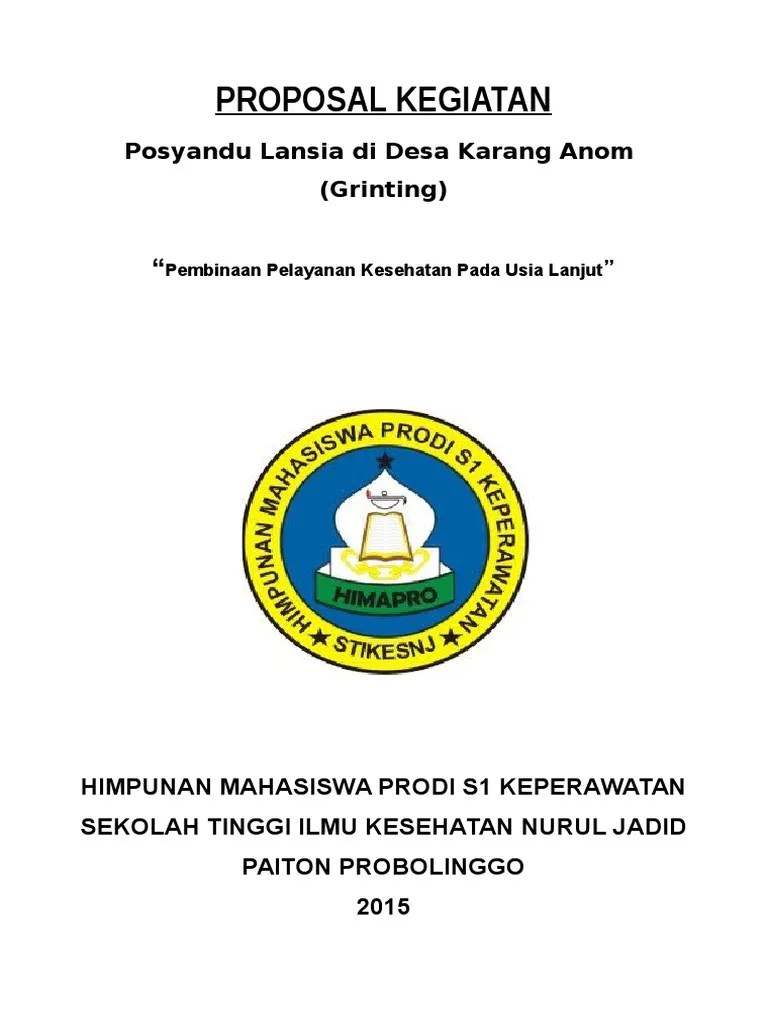 Rini setyowati, se selaku kabid penelitian, pengembangan &amp; Cover Proposal Posyandu Lansia