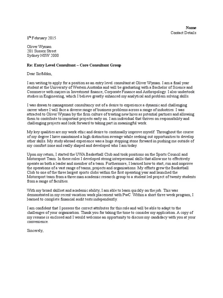 How to start a cover letter. Oliver Wyman Cover Letter Pdf Consultant Cognition