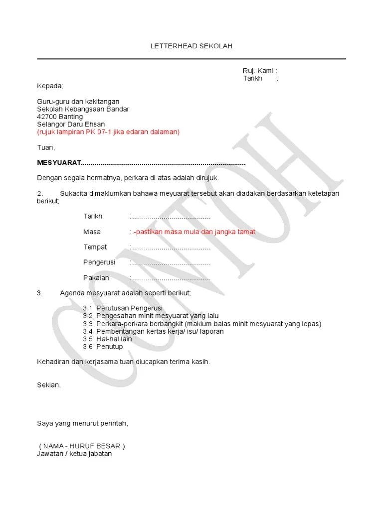 Sekolah kebangsaan brickfields 2jalan sultan abdul samad50470 kuala lumpurmemo antara panitiaruj. Contoh Surat Panggilan Mesyuarat Pdf