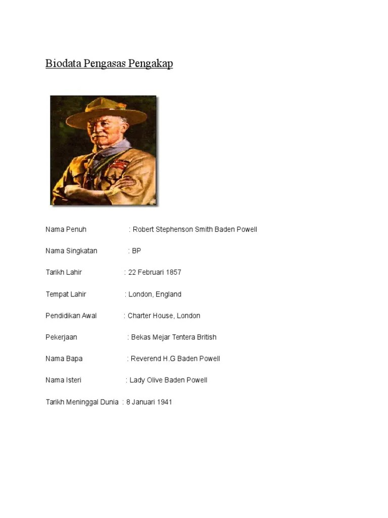 Robert stephenson smith baden powell nama. Biodata Pengasas Pengakap Pdf