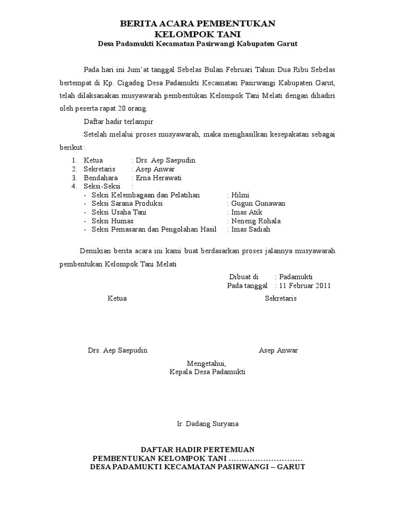 Berita Acara Pembentukan Kelompok Tani Blanko1 | PDF