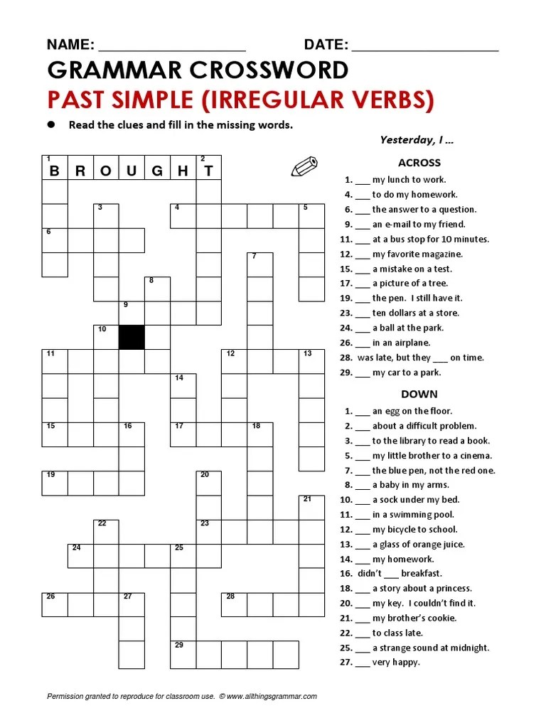 English Grammar - Crossword Past Simple | PDF | English Grammar | Crossword