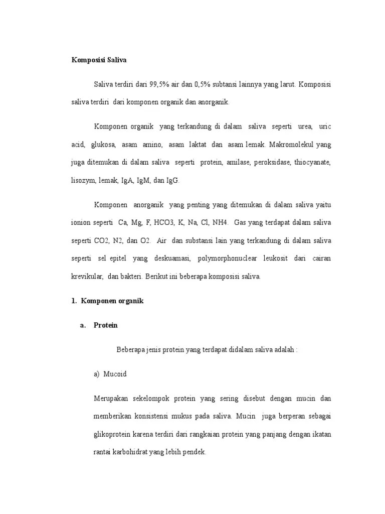 Komposisi, Fungsi, Mekanisme Sekresi Saliva | PDF