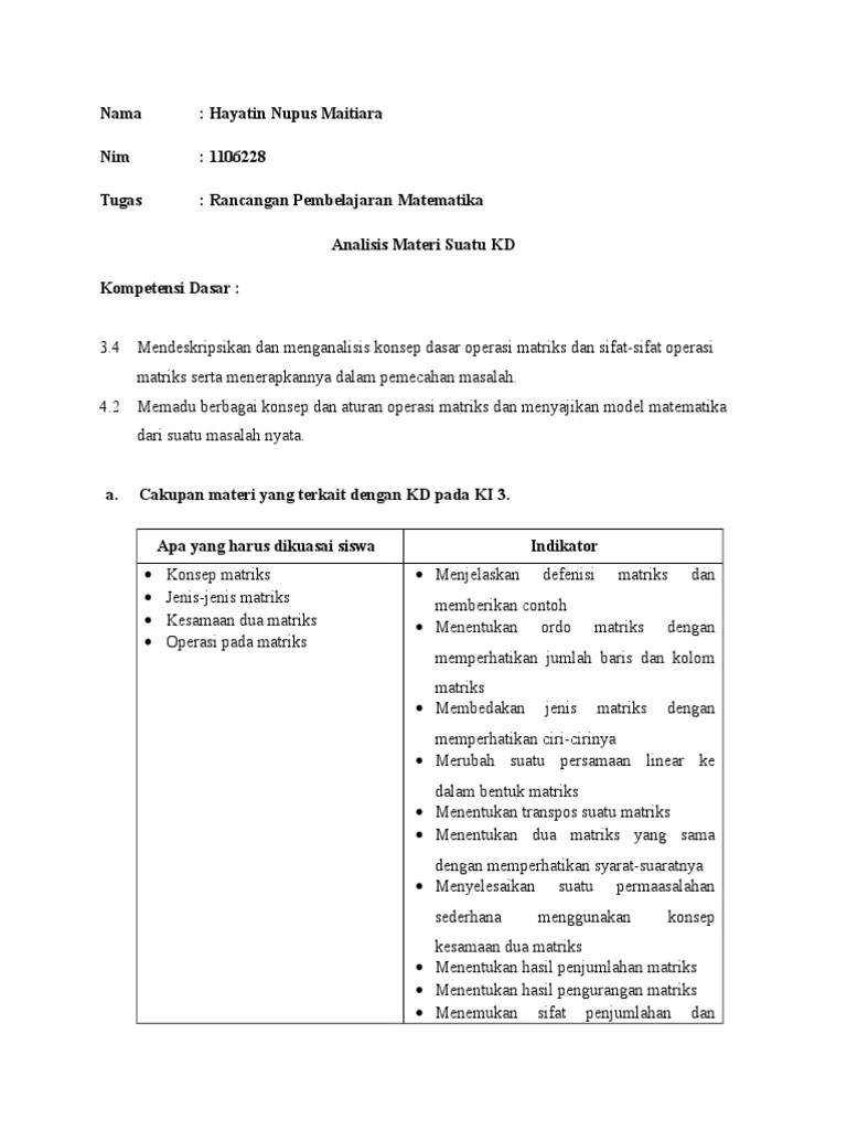 Analisis Materi Matriks