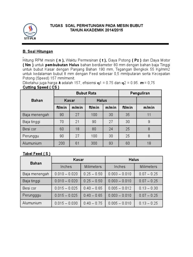 Contoh Soal Perhitungan Mesin Bubut Maret 2015 | PDF