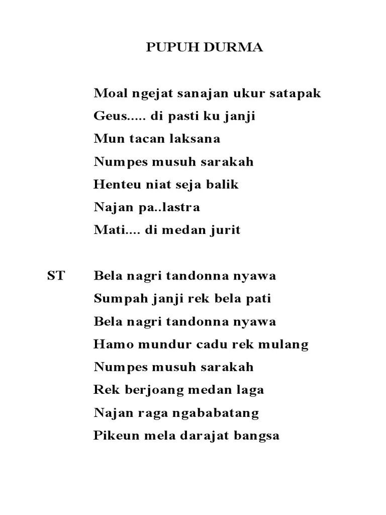 Apr 08, 2018 · sekar tandak pupuh durma di mamana si penjajah pada amarah marudah manan kapok anggur gawok najan dituyuk diragut nagri sadayana umumna nyareula nyempad rosa, pulitik penjajah tapi nu ngajajah teu pasrah, teu sadrah terus meres, ngahina ngarinah versi ii pupuh durma di mamana penjajah pada marudah lantaran dikiritik ku ahli nagara yén éta lampah jahat PUPUH DURMA