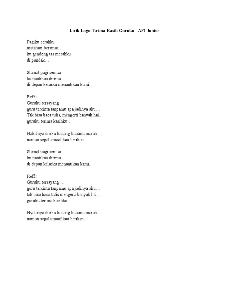 Lirik Lagu Guruku Tersayang
