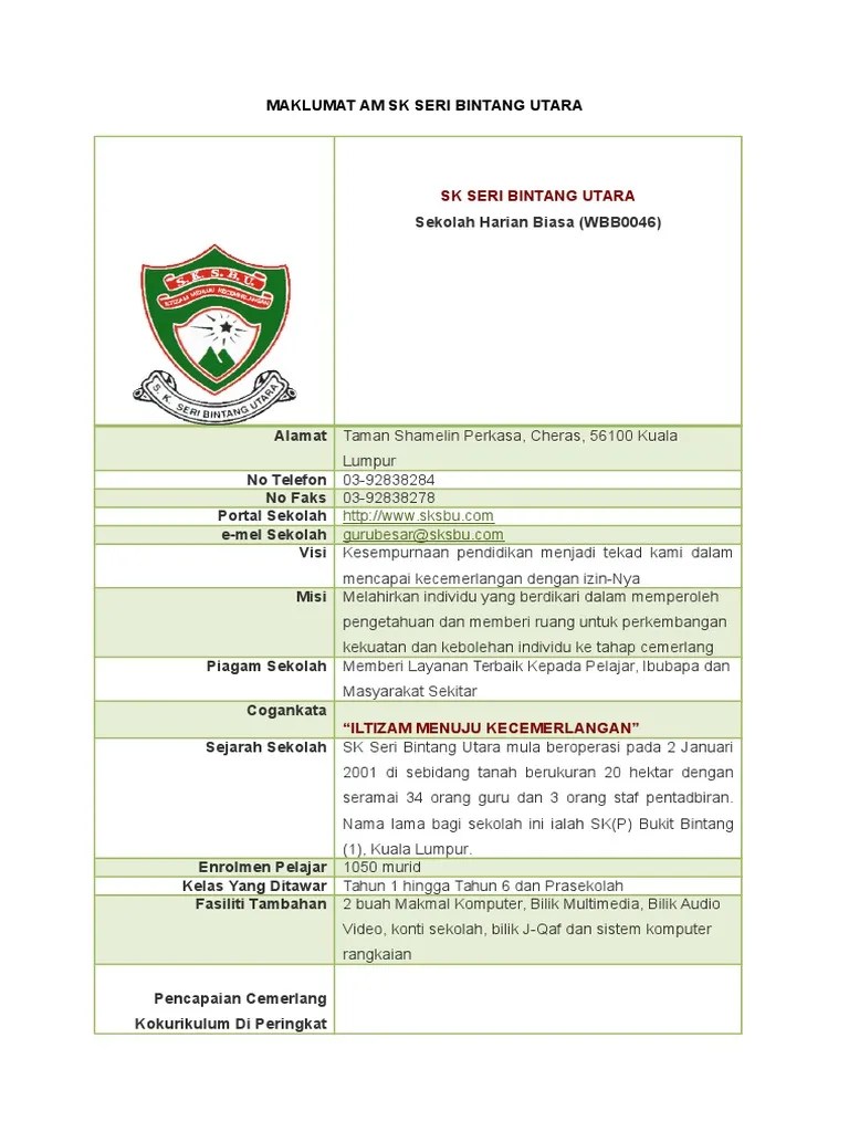 Prasekolah sbt sk seri bintang utara, kuala lumpur, malaysia. Maklumat Am Sk Seri Bintang Utara Pdf