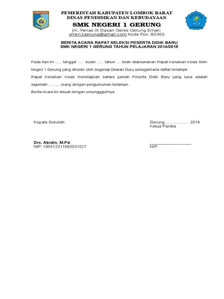 Berita Acara Rapat Kenaikan Kelas | PDF